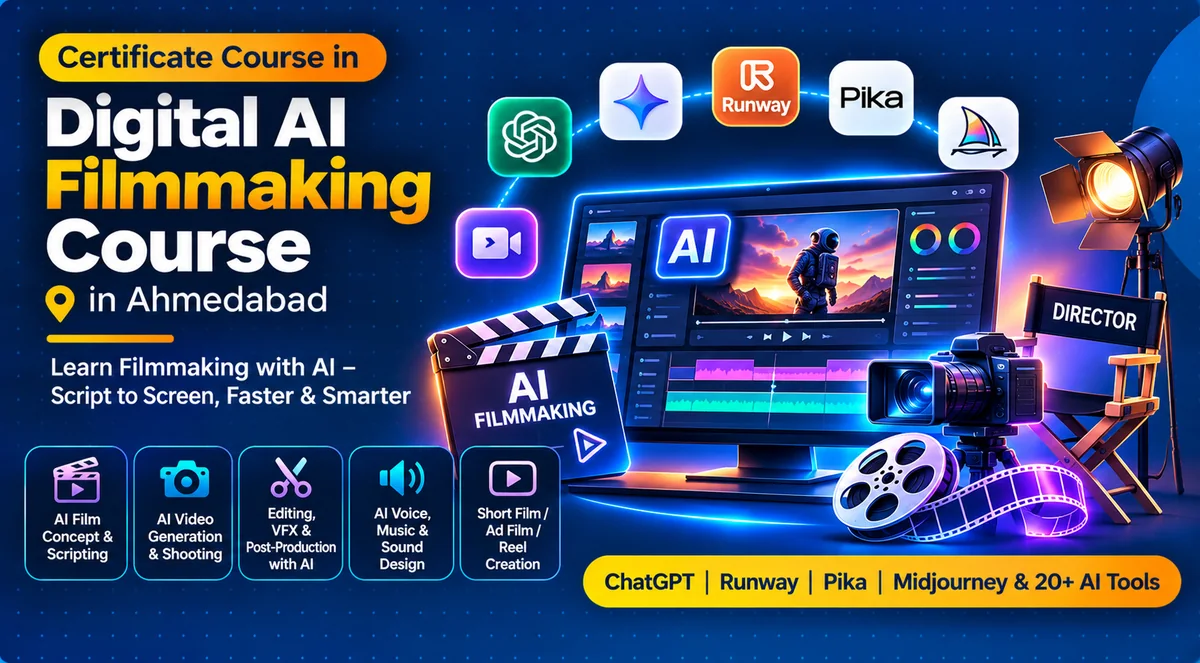 Illustration for Digital AI Filmmaking Course in Ahmedabad